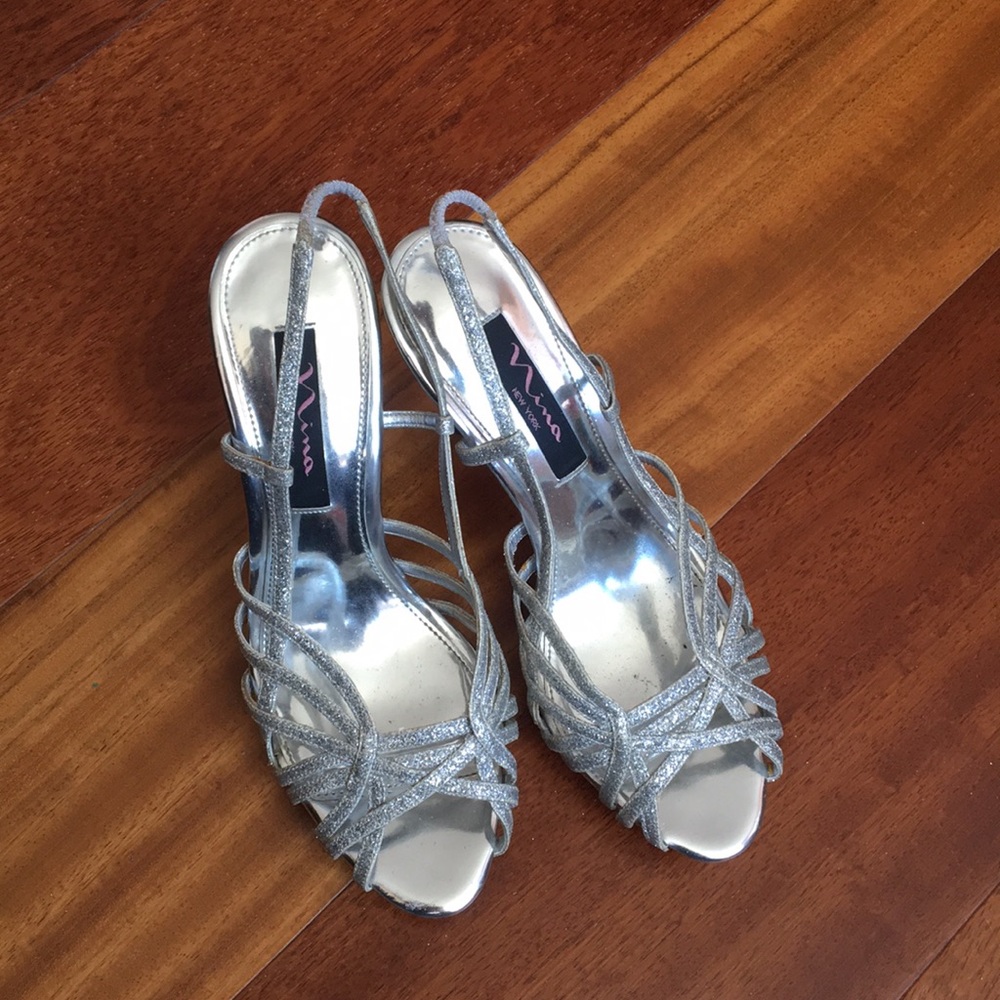 Strappy silver Glitter slingback heels